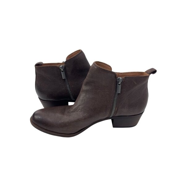 Lucky Brand Women Brown Leather Ankle Booties Size 9M Side Zipper Block Heels - Picture 8 of 16